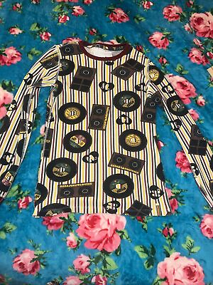 #ad Harajuku Lovers Sz M Thermal Waffle Knit Top Shirt All Over Print With Albums $69.99