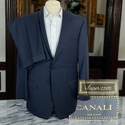#ad Canali 2 Piece Suit Mens 42R 34X29 Blue Super 120 Wool $333.00