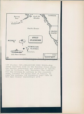 #ad 1975 Photo Map Apollo Astronauts Splashdown Hawaiian Islands Pacific Ocean Gulf $24.99