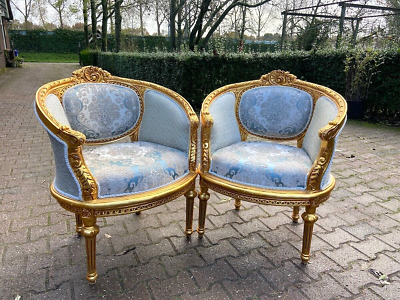 #ad Vintage Pair of French Corbeille Chairs 1940 Exquisite Damask Upholstery $1710.00