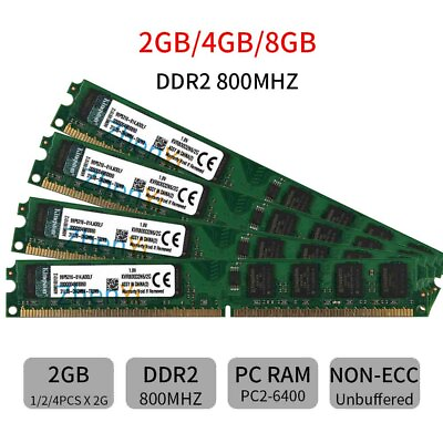 #ad Original Kingston 8GB 4GB 2GB DDR2 800Mhz PC2 6400 KVR800D2N6 2G Desktop Memory $13.67