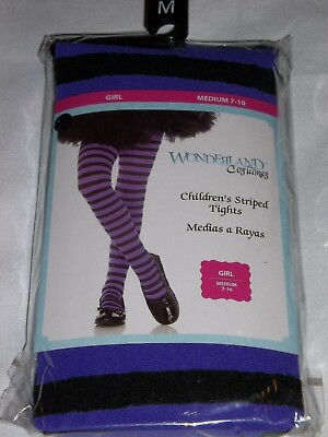 #ad Halloween Costume Girls Purple Black Stripe Striped Tights Child#x27;s Medium 7 10 $12.99