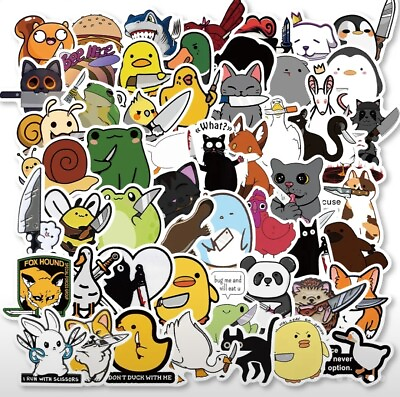 #ad 10 PCS Cute Funny Sarcastic Animals With Knives Stickers BRAND NEW $2.99