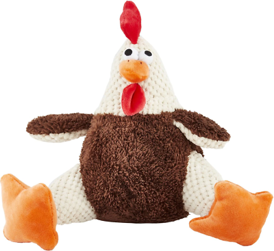 #ad GoDog Checkers Fat Rooster Plush Dog Toys With Squeaker Brown Large $21.08