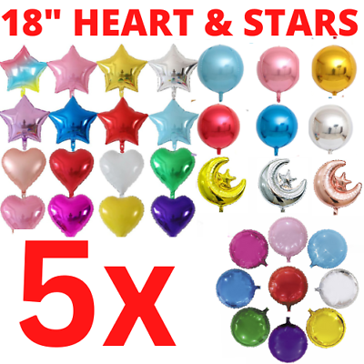 #ad 5x Balloons Star Heart 18quot; HELIUM AIR Jubilee Wedding Birthday Party Kids Foil GBP 3.99