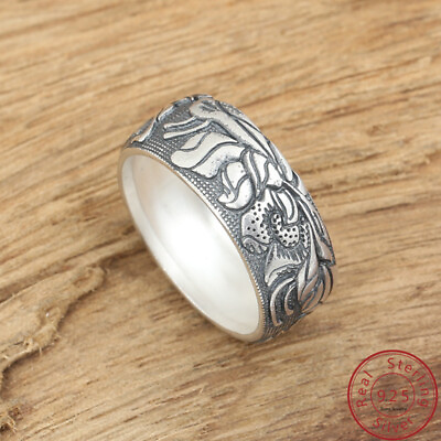 #ad Real 990 Sterling Silver Lotus Band Ring Jewelry for Women Men Size 7.5 10 Punk $42.30