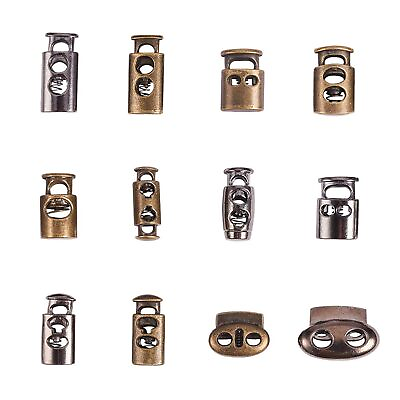 #ad 24Pcs 12 Styles Alloy Toggle Stoppers Single Double Hole Spring Loaded Stop S $18.04