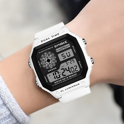 #ad Womens Mens Digital Multifunction Sports Square Waterproof Electronic Led Watch $7.83
