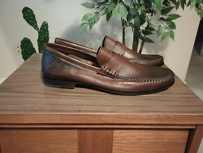 #ad Santoni Fatte a Mano Paine Brown Leather Loafer Size 13 New with Box $300.00