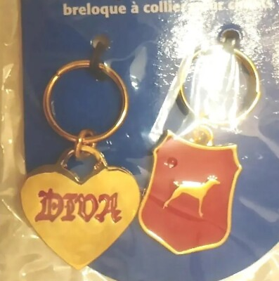 #ad Dog Collar Charm 2pc Top Paw Diva Heart Crest Gold Tone Metal Keyring New Bling $4.75