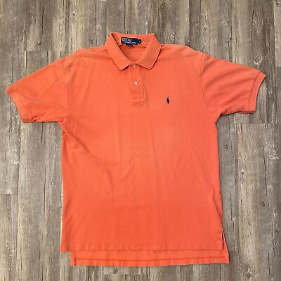 #ad Polo Ralph Lauren Men#x27;s Short Sleeve Polo Orange Blue Pony Faded Size L $15.50
