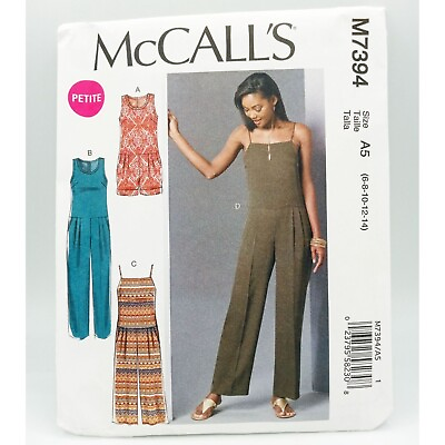 #ad McCalls Pattern M7394 A5 Sz 6 14 Miss Misses Petite Romper Jumpsuits Uncut $14.99