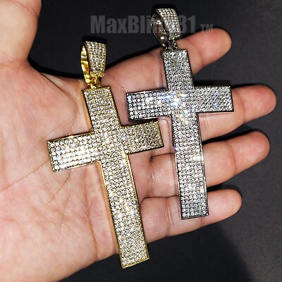 #ad Full Iced Hip Hop Gold Plated Large Cross Cubic Zirconia Icy Bling Charm Pendant $15.99