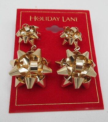 #ad NEW MACYS HOLIDAY LANE pierced CHRISTMAS GIFT PRESENT BOW big earrings gold tone $12.25
