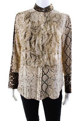 #ad TWP Womens Leopard Snakeskin Print Ruffle Top Blouse Beige Brown Size Small $42.71