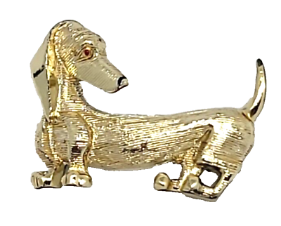 #ad Dachshund Brooch Pin Weiner Dog Gold Tone Textured Metal Puppy $14.96