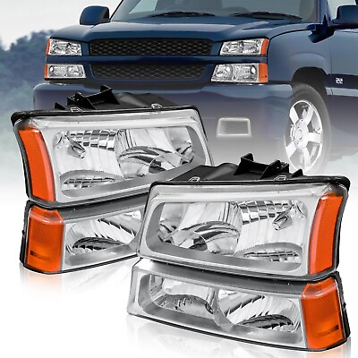 #ad 03 04 05 06 07 Chevy Silverado Avalanche w Amber Headlights replacement lights $55.99