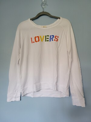 #ad NWOT Sundry Sweatshirt LOVERS Spell Out Rainbow in White Small $27.00