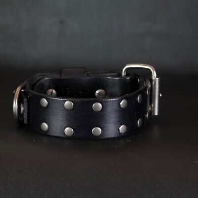 #ad Studded Leather Dog collar. 1.5” inch Wide. BLACK $49.00