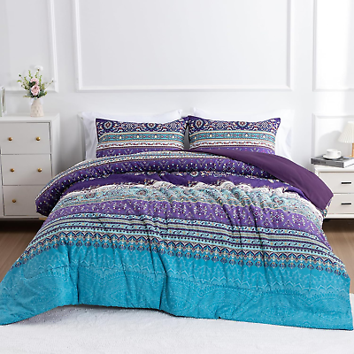 #ad Boho Floral Mandala Paisley Bohemian Purple Printed Comforter Set Colorful Boho $68.99