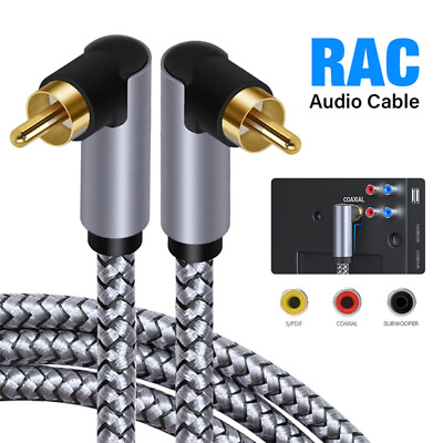 #ad 90 Right Angle RCA audio Cable Double Subwoofer Cord Home Theater Hi Fi Systems $41.58