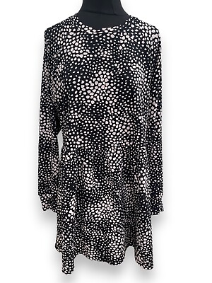 #ad Miss Selfridge Smock Dress Size 10 Black White Animal Print Loose Fit GBP 18.00