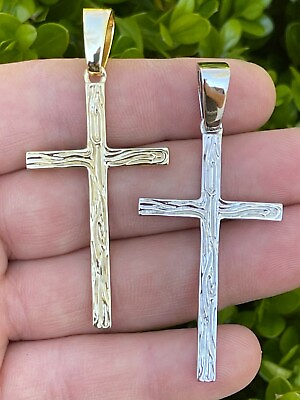 #ad Large 2quot; Men#x27;s Plain Cross Pendant Solid 925 Sterling Silver 14k Gold Plated $45.25