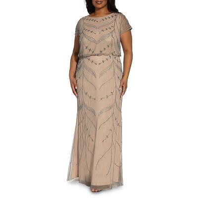 #ad Adrianna Papell Womens Gray Beaded Long Evening Dress Gown Plus 16W BHFO 1162 $58.99