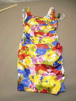 #ad NWT BISOU BISOU Size 4 Womens Multicolor Back Zip Bodycon Ruffle Dress 918 $9.50