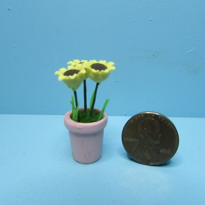 #ad Dollhouse Miniature Beautiful Yellow Sunflowers in Pink Pot B3307 $5.84