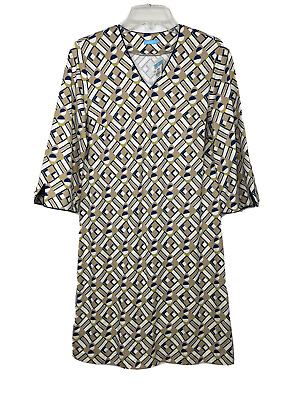 #ad J McLaughlin Judith Kaleidoscope Shift Dress Size Small ¾ Sleeve Blue Ivory NWT $45.95