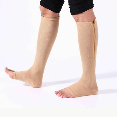 #ad Unisex Tan Knee High Medical Compression Socks Open Toe Zip Stockings L 6515 $14.10
