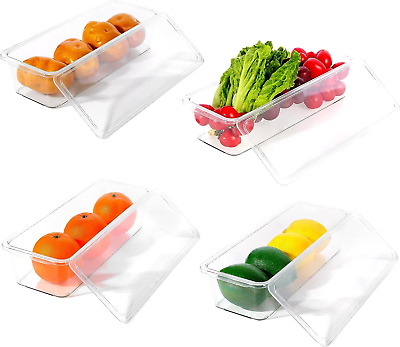 #ad Refrigerator Organizer Bins Food Bins W Lid 1Pc Plastic Bins for Fridge Fre $32.16