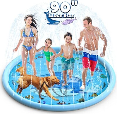 #ad 67 90.5quot; Splash Pad Kids Pets Dogs Water Sprinkler Mat Wading Pool No Slip toys $28.49