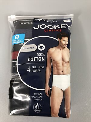 #ad Jockey Classics 100% Cotton 4 Full Rise Cool Durable Briefs Men’s Underwear 38 $24.77
