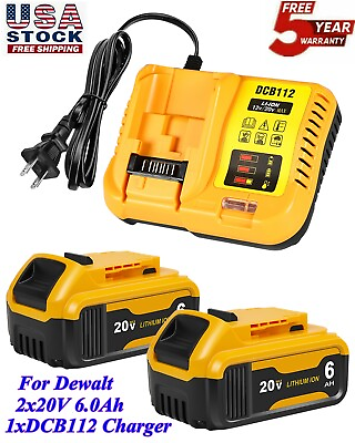 #ad 2Pack 20V 6.0AH Battery With FAST Charger For DeWalt XR Lithium DCB204 2 DCB206 $75.99