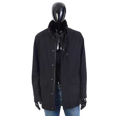 #ad BRIONI 5250$ Black Silk Performa Field Jacket Cashmere Lining Shearling Collar $3357.50