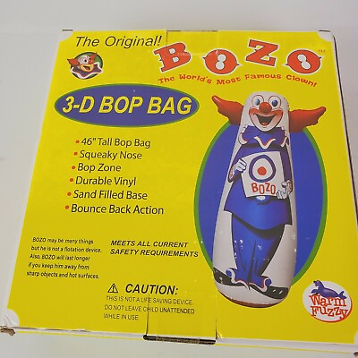#ad NIB Original 46quot; Bozo 3 D Bop Punching Bag Squeaky Nose Sand Base Bounce Back SN $23.10