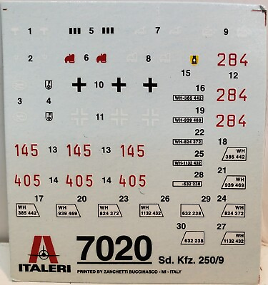 #ad DECAL SHEET ONLY ITALERI 1 72 MODEL KIT 7020 WWII GERMAN Sd.Kfz.250 9 HALF TRACK $3.73