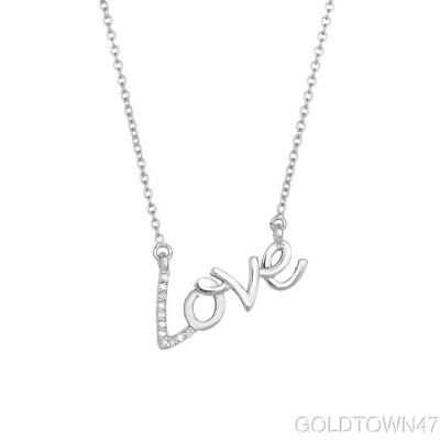 #ad 14k White Gold Shiny quot;Lovequot; Necklace with DiamondLobster Clasp $429.21