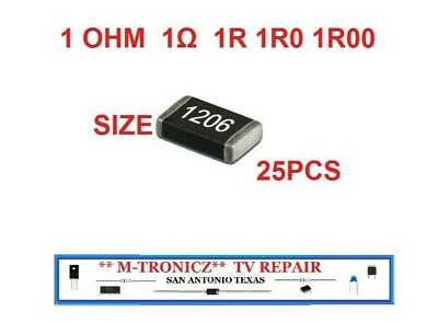 #ad 25 PCS VISHAY 1 OHM 1Ω 1R 1R0 1R00 SMD RESISTORS SIZE 1206 3.2mm 5% $8.99