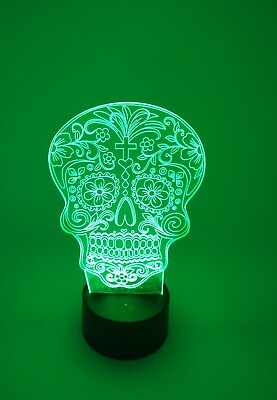 #ad Decorated Skull Multicolored LED Night Light Open Box unit Day of the Dead $11.99