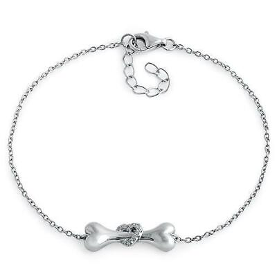 #ad #ad Sterling Silver 925 Dog Bone Bracelet CZ Heart amp; Dog Bone Charm Bracelet B37 $36.99