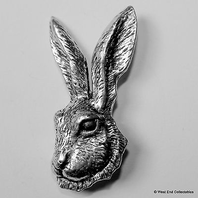 #ad Hare Head Pewter Brooch Pin British Artisan Signed Badge Rabbit Jackrabbit GBP 7.49