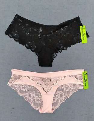 #ad Sam Edelman Gossamer Pink Crossdye Lace amp; Black Lace Hipster Panties Set of 2 M $12.95
