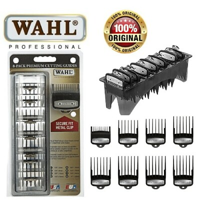 #ad Wahl Professional 8 Pack Premium Cutting Guides #1 to #8 Secure Fit Metal Clip $48.56