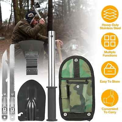 #ad 6 In 1 Multi Tool Survival Kit Shovel Knife Axe Saw Nail Puller Pouch Outdoor $28.99