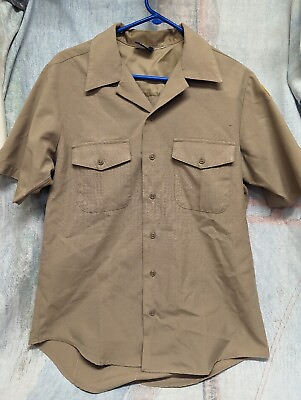 #ad Military Button Up Shirt Adult Medium Tan Mens Garrison JROTC Casual Cotton $11.50