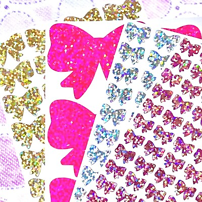 #ad Holographic Sparkle Cute Bow Stickers Custom Size amp; Color $3.50