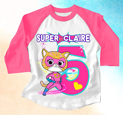 #ad Super Kitties Ginny custom Birthday T shirt Raglan Girls size 5 Pink sleeve $17.99
